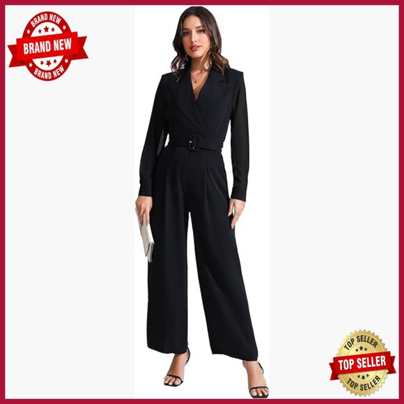 Formal Long Sleeve Jumpsuit Polyester Plus Size X-Large Wedding Guest Outfit